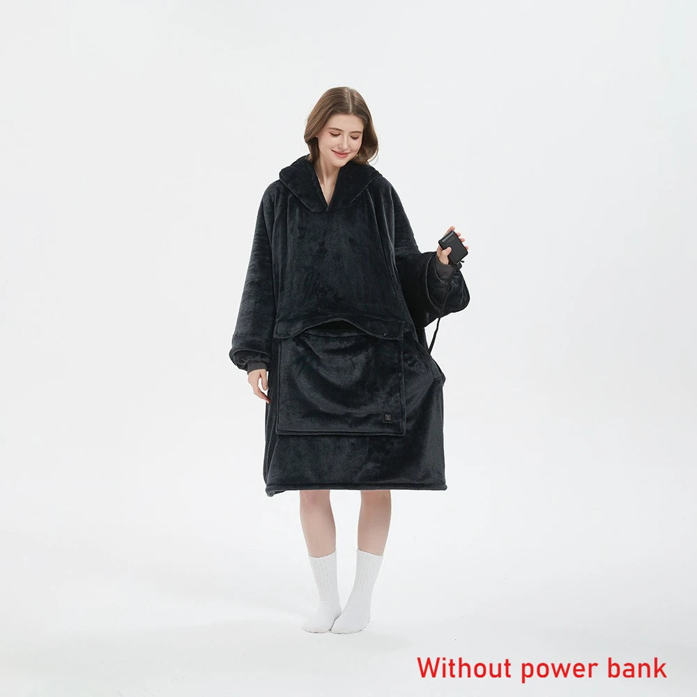 Winter Wearable Blanket Hoodie with Sleeves and Pocket