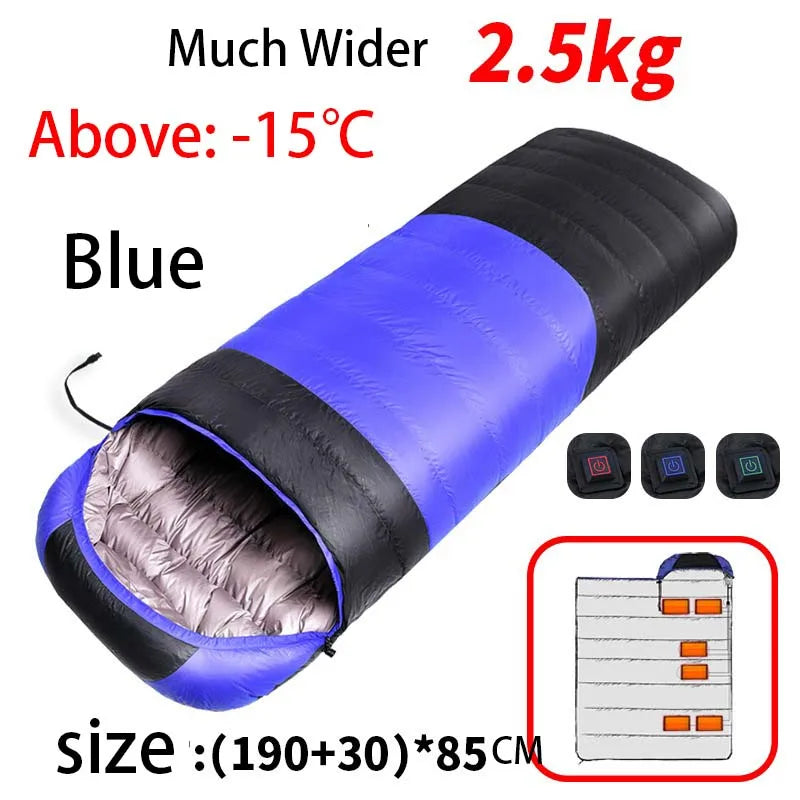 Heated Down Cotton Sleeping Bag - USB Powered with 6 Heating Zones