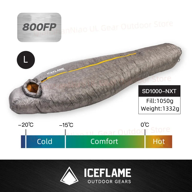 ICE FLAME 800FP Duck Down Mummy Sleeping Bag - Ultralight 10D