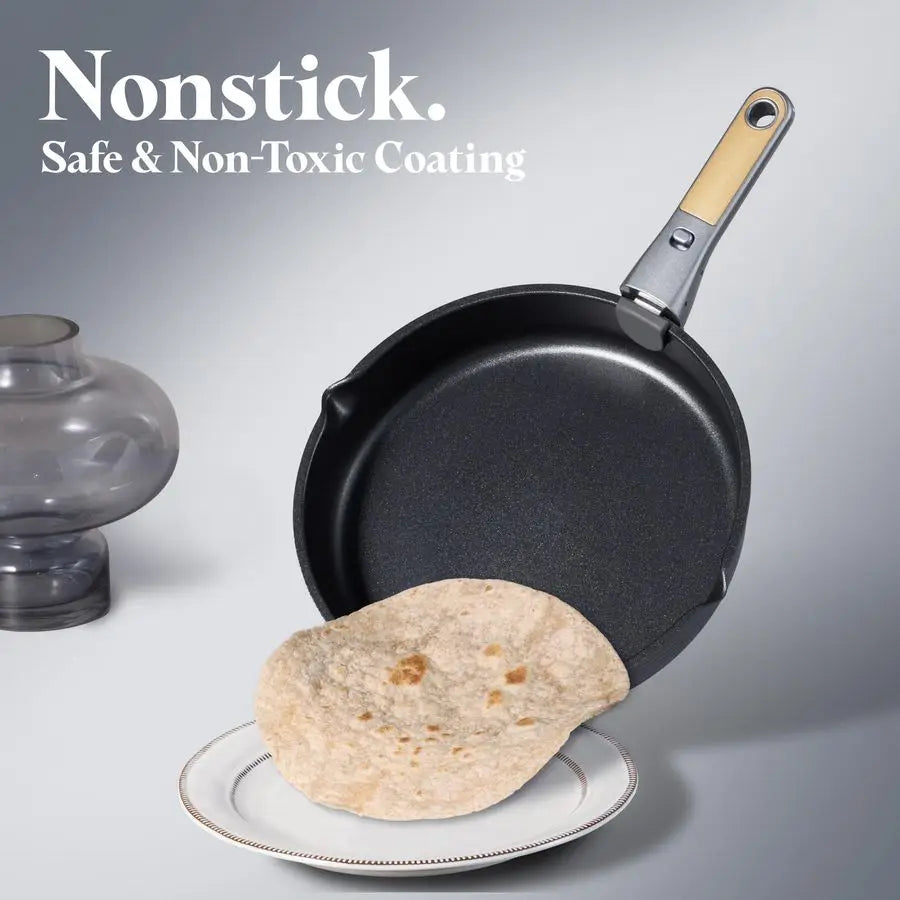 17Pcs Titanium Pots and Pans Set, Cookware Set Nonstick, Kitchen Cooking Set with Detachable Handle, RV Camping Cookware, Dishw