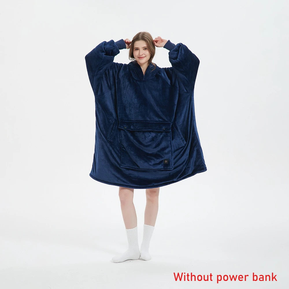 Winter Wearable Blanket Hoodie with Sleeves and Pocket