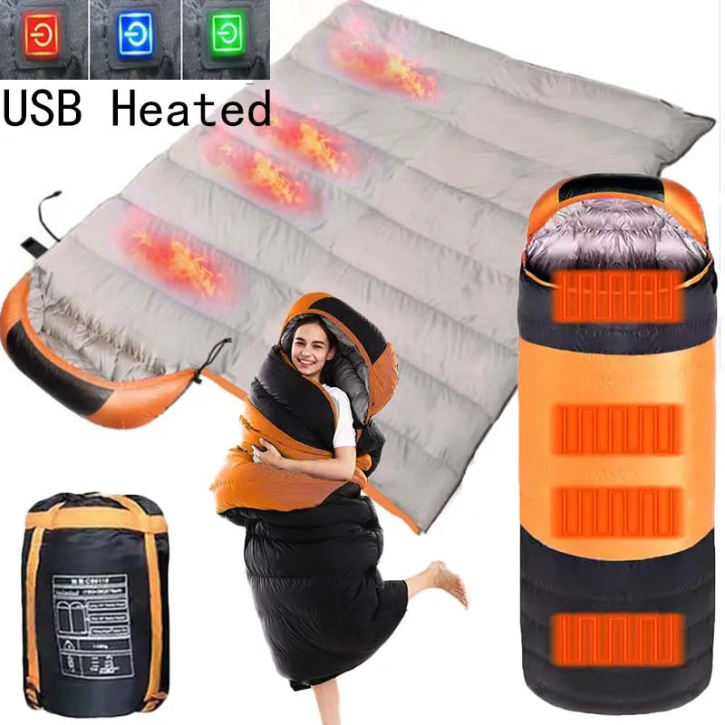 Heated Down Cotton Sleeping Bag - USB Powered with 6 Heating Zones