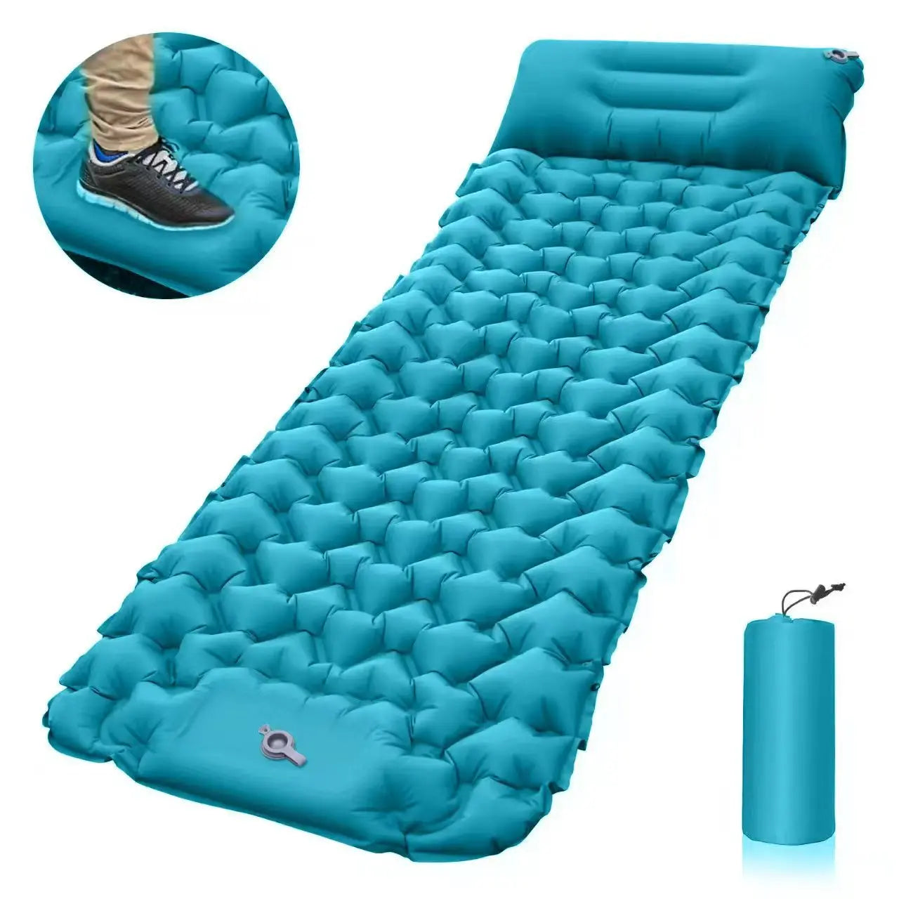 Inflatable Camping Sleeping Pad with Built-in Pillow