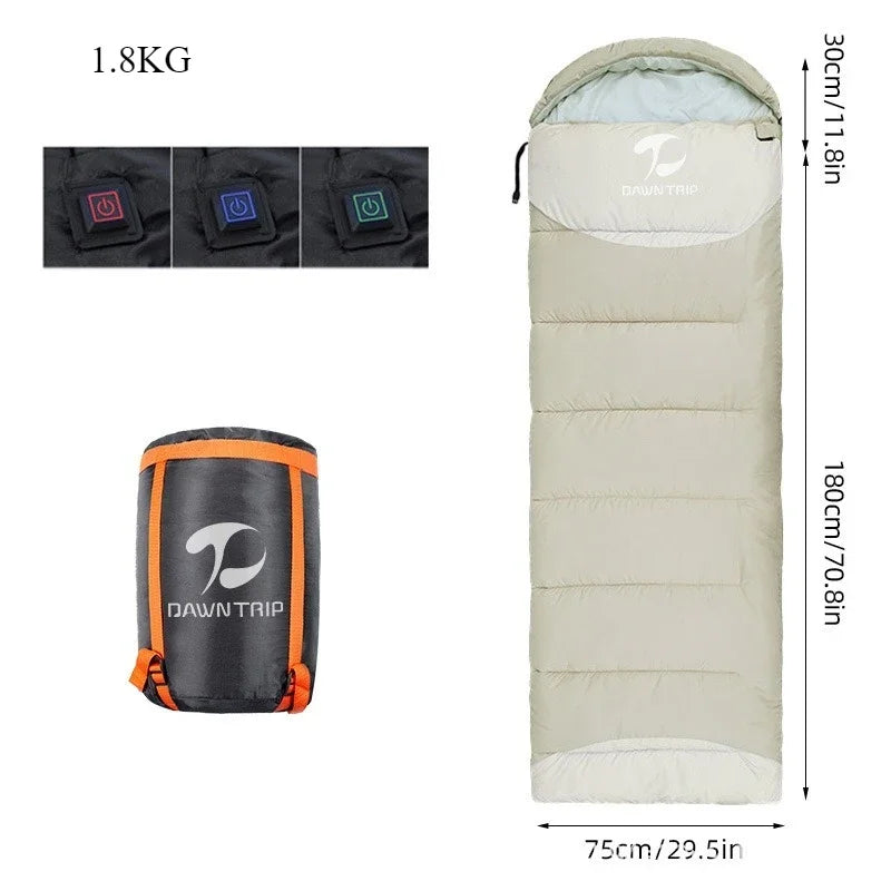 Heated Down Cotton Sleeping Bag - USB Powered with 6 Heating Zones