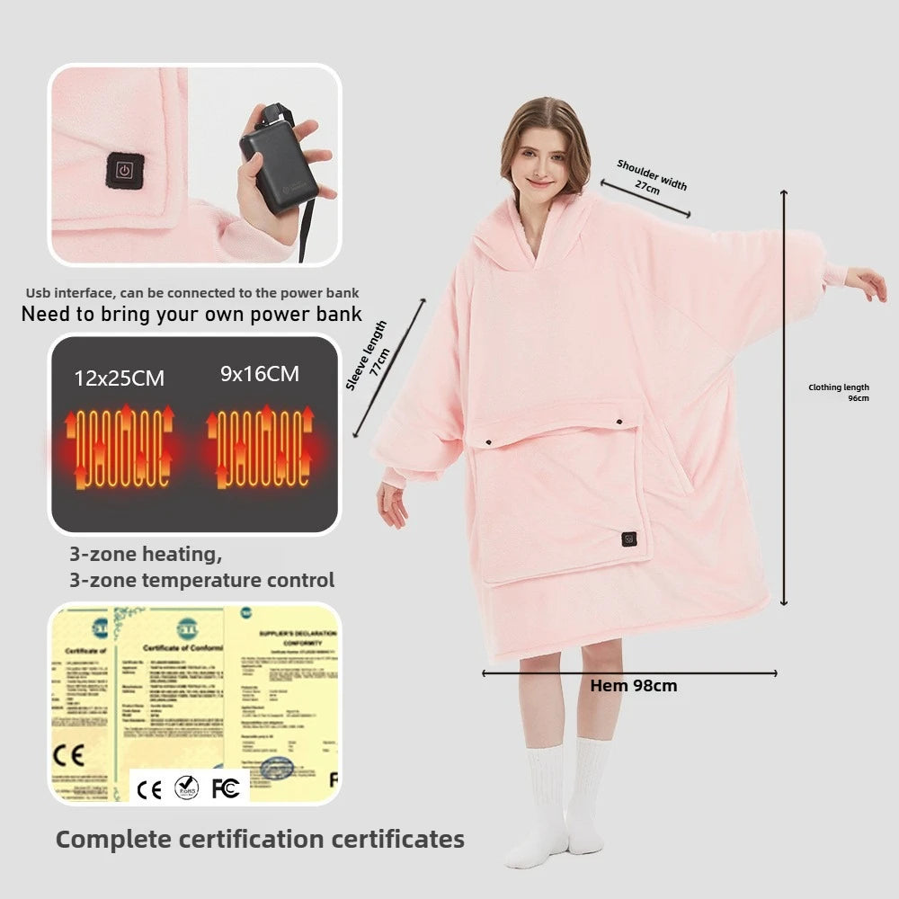 Winter Wearable Blanket Hoodie with Sleeves and Pocket