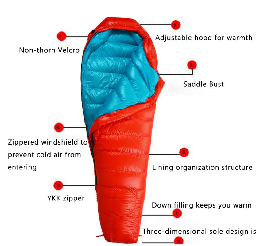 Ultralight Goose Down Sleeping Bag - 95% Fill 800+ Fluffiness