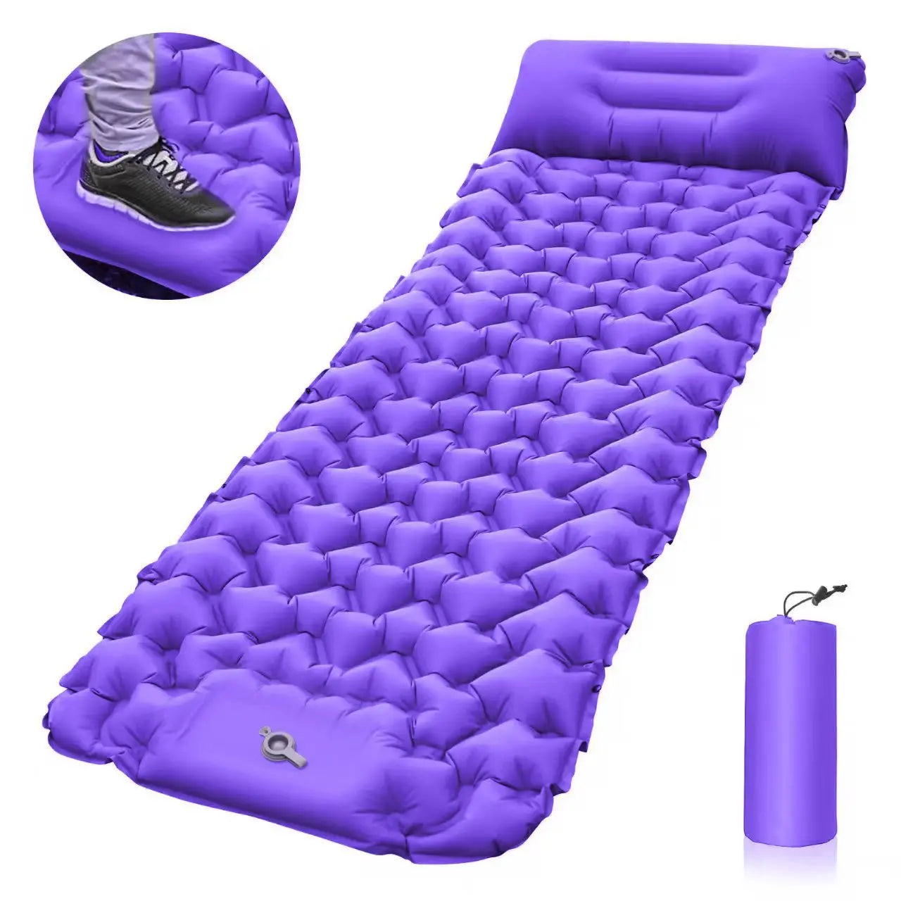 Inflatable Camping Sleeping Pad with Built-in Pillow