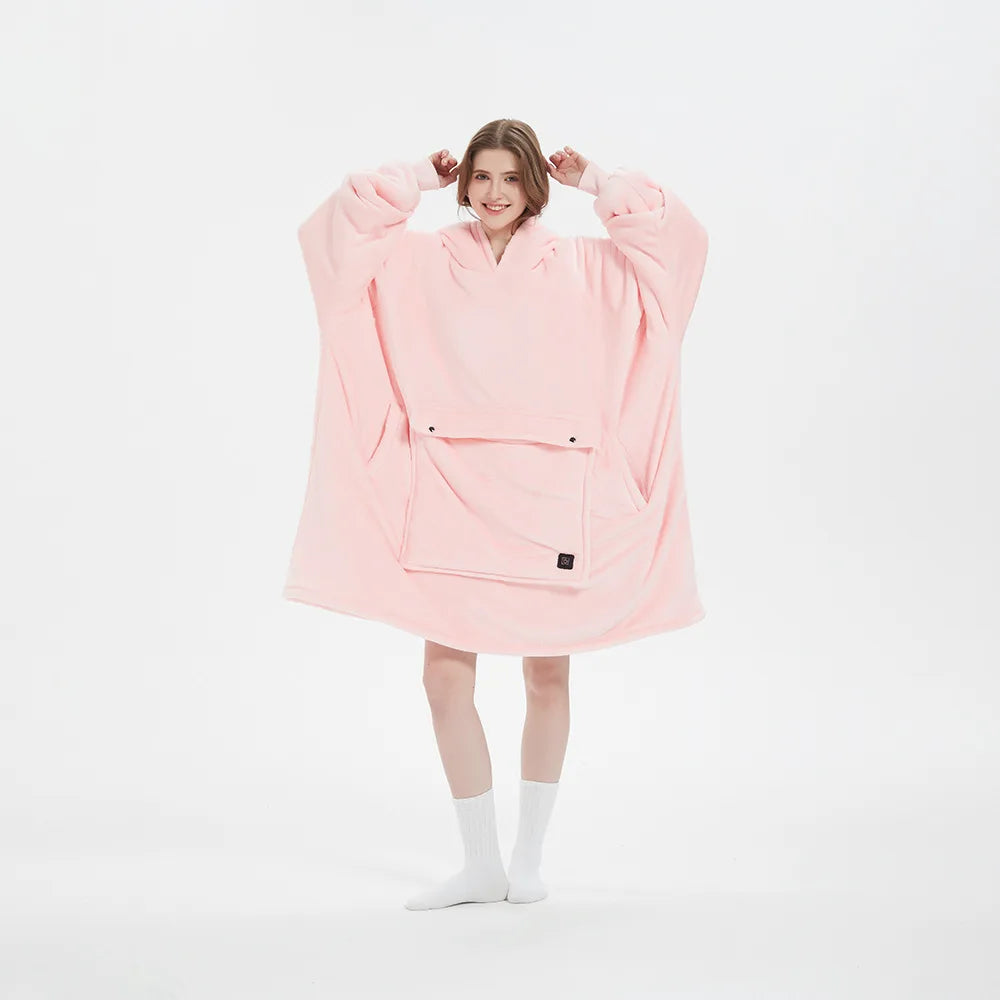Winter Wearable Blanket Hoodie with Sleeves and Pocket
