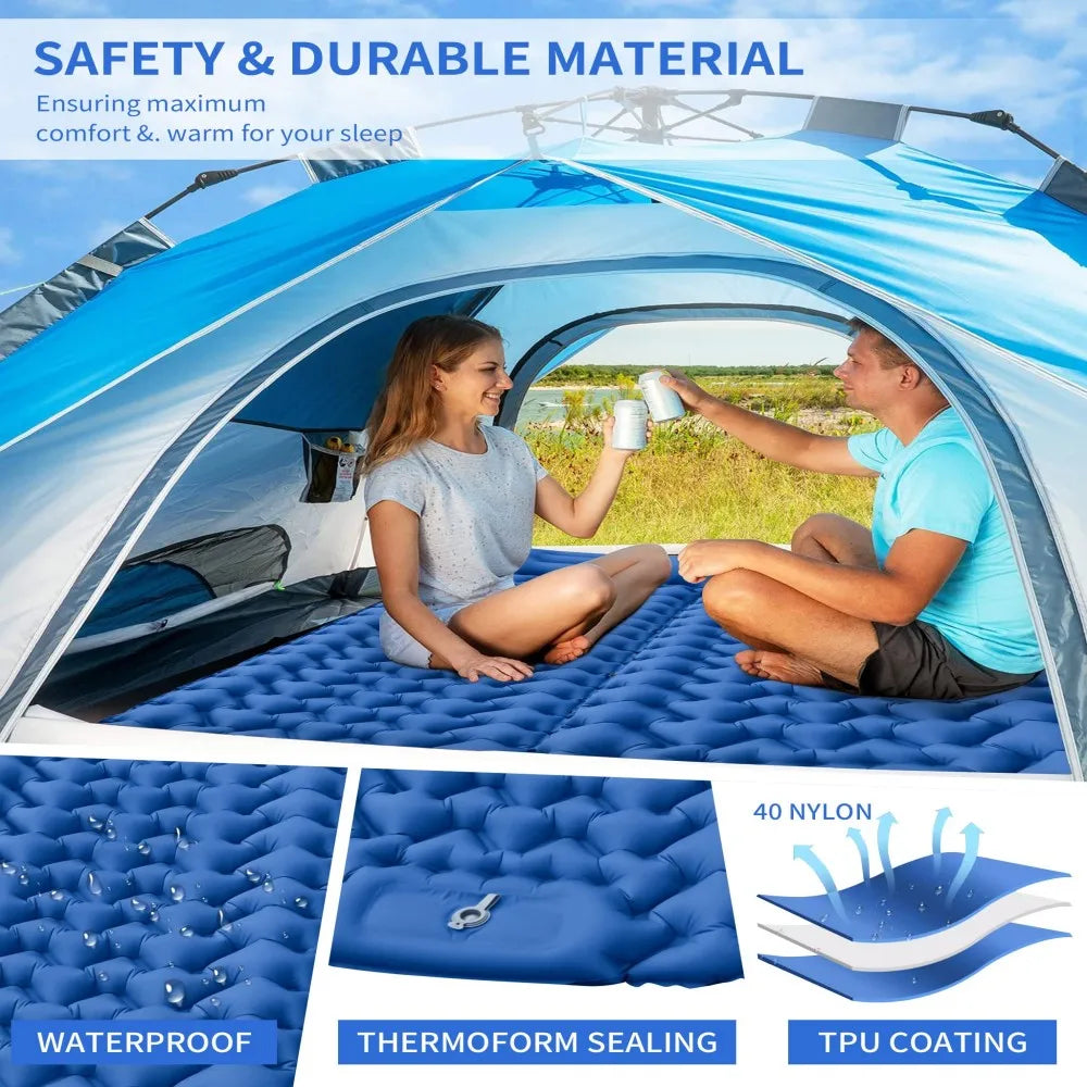 Inflatable Camping Sleeping Pad with Built-in Pillow